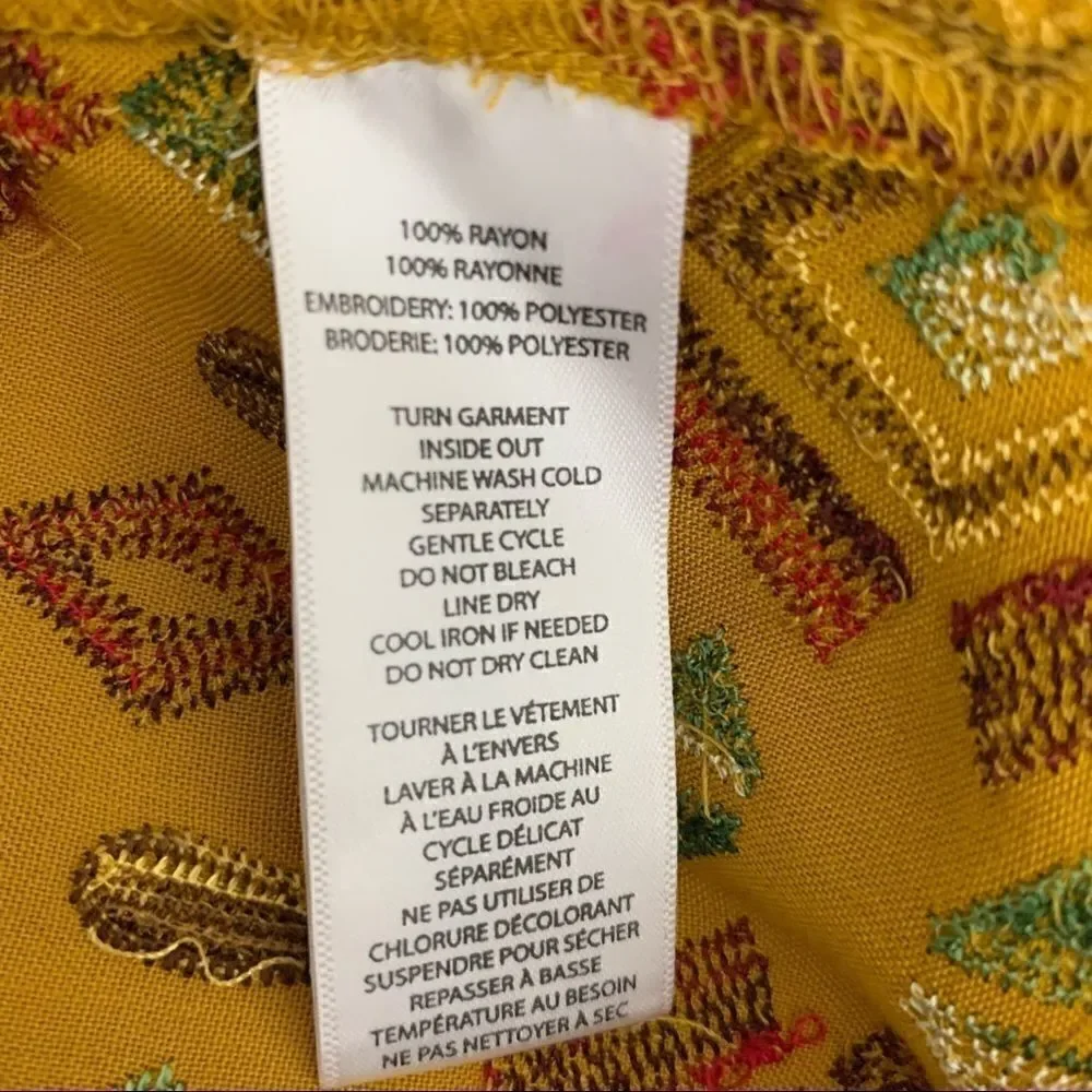 Beach Lunch Lounge Mustard Yellow Aztec Finely Embroidered Boho Dress - S‎
